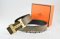 Hermes Reversible Belt Light Gray/Black Togo Calfskin With 18k Gold Weave Stripe H Buckle