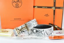 Hermes Reversible Belt White/Black Snake Stripe Leather With 18K Gold H au Carre Buckle