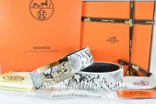 Hermes Reversible Belt White/Black Snake Stripe Leather With 18K Gold Coach Buckle