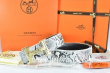 Hermes Reversible Belt White/Black Snake Stripe Leather With 18K Gold Geometric Stripe H Buckle
