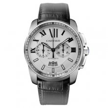 Calibre de Cartier Chronograph replica watch W7100046 steel black leather strap