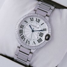Ballon Bleu de Cartier medium steel watch with diamonds on bezel