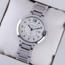 Ballon Bleu de Cartier medium steel watch with diamonds on dial