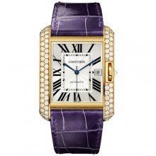Cartier Tank Anglaise extra large diamond watch WT100022 18K yellow gold blue leather strap