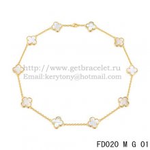 VCA Vintage Alhambra Necklace Yellow Gold 10 Motifs White Mother Of Pearl 45cm