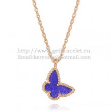 Van Cleef Arpels Lucky Alhambra Butterfly Necklace Pink Gold With Lapis Stone Mother Of Pearl