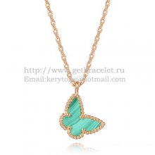 Van Cleef Arpels Lucky Alhambra Butterfly Necklace Pink Gold With Malachite Mother Of Pearl