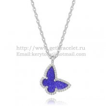 Van Cleef Arpels Lucky Alhambra Butterfly Necklace White Gold With Lapis Stone Mother Of Pearl