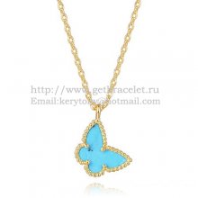 Van Cleef Arpels Lucky Alhambra Butterfly Necklace Yellow Gold With Turquoise Mother Of Pearl