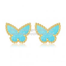 Van Cleef & Arpels Sweet Alhambra Butterfly Earrings Yellow Gold With Turquoise Mother Of Pearl