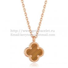 Van Cleef & Arpels Sweet Alhambra Pendant Pink Gold With Tiger's Eye Mother Of Pearl 9mm