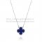Van Cleef & Arpels Vintage Alhambra Pendant White Gold With Lapis Stone Mother Of Pearl 15mm