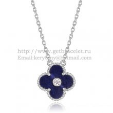 Van Cleef & Arpels Vintage Alhambra Pendant White Gold With Lapis Stone Mother Of Pearl Round Diamonds