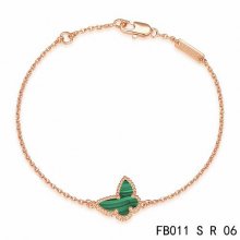 Cheap Van Cleef & Arpels Sweet Alhambra Butterfly Bracelet In Pink Gold With Malachite