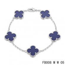 Fake Van Cleef & Arpels Alhambra Bracelet In White With 5 Purple Clover
