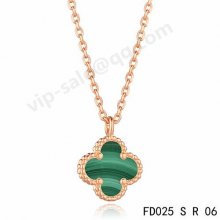 Fake Van Cleef & Arpels Magic Alhambra Necklace In Pink Gold With Malachite