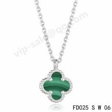 Fake Van Cleef & Arpels Magic Alhambra Necklace In White Gold With Malachite