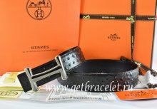 Hermes Reversible Belt Black/Black Ostrich Stripe Leather With 18K Black Gold Idem Buckle