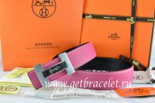 Hermes Reversible Belt Pink/Black Togo Calfskin With 18k Silver Logo H Buckle
