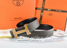 Hermes Reversible Belt Brown/Black Togo Calfskin With 18k Orange Silver H Buckle