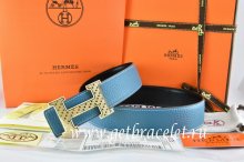 Hermes Reversible Belt Blue/Black Togo Calfskin With 18k Gold Speckle H Buckle