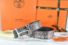 Hermes Reversible Belt Brown/Black Snake Stripe Leather With 18K Silver Idem With Logo Buckle