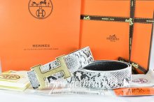 Hermes Reversible Belt White/Black Snake Stripe Leather With 18K Gold Plates Strip H Buckle
