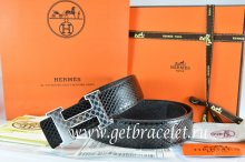 Hermes Reversible Belt Black/Black Snake Stripe Leather With 18K Silver Plates Strip H Buckle