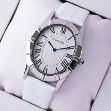 Cartier Baignoire steel large imitation watch white leather strap