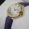 Ballon Bleu de Cartier small swiss quartz watch diamond yellow gold purple leather strap