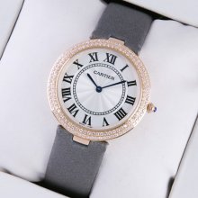 Ronde Solo de Cartier diamond watch for women pink gold grey stain strap