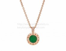Copy BVLGARI BVLGARI necklace Pink Gold with Green Jade and Pave Diamonds