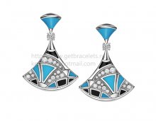 Replica Bvlgari DIVAS' Dream Earrings White Gold with Tourquoise Onyx and Pave Diamonds