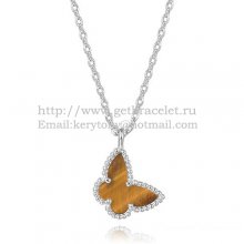 Van Cleef Arpels Lucky Alhambra Butterfly Necklace White Gold With Tiger's Eye Mother Of Pearl