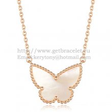 Van Cleef Arpels Lucky Alhambra Butterfly Pendant Pink Gold With White Mother Of Pearl