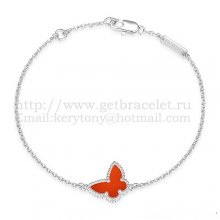 Van Cleef & Arpels Sweet Alhambra Butterfly Bracelet White Gold With Carnelian Mother Of Pearl