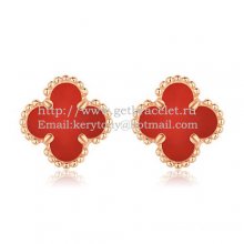Van Cleef & Arpels Sweet Alhambra Earrings 9mm Pink Gold With Carnelian Mother Of Pearl