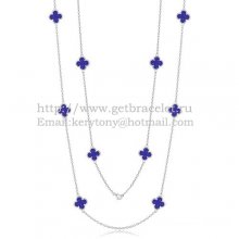 Van Cleef & Arpels Vintage Alhambra Necklace White Gold 10 Motifs With Lapis Stone Mother Of Pearl