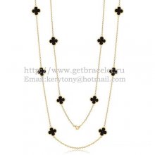Van Cleef & Arpels Vintage Alhambra Necklace Yellow Gold 10 Motifs With Black Agate Mother Of Pearl