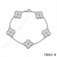 Fake Van Cleef & Arpels Vintage Alhambra Bracelet In White Gold With Round Diamonds
