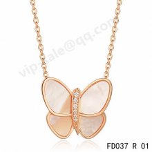 Replica Van Cleef & Arpels Butterfly Pendant In Pink Gold With White Mother-Of-Pearl