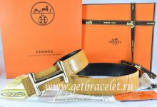 Hermes Reversible Belt Orange/Black Crocodile Stripe Leather With18K Gold Idem Buckle