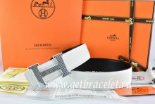 Hermes Reversible Belt White/Black Togo Calfskin With 18k Gold Wave Stripe H Buckle