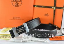 Hermes Reversible Belt Black/Black Togo Calfskin With 18k Silver Logo H Buckle