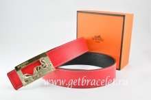 Hermes Reversible Belt Red/Black Togo Calfskin With 18k Gold Coach H Buckle